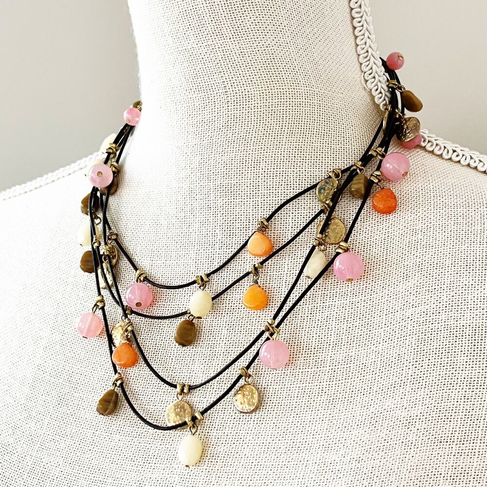 Talbots Pink & Orange 4-Strand Beaded Necklace